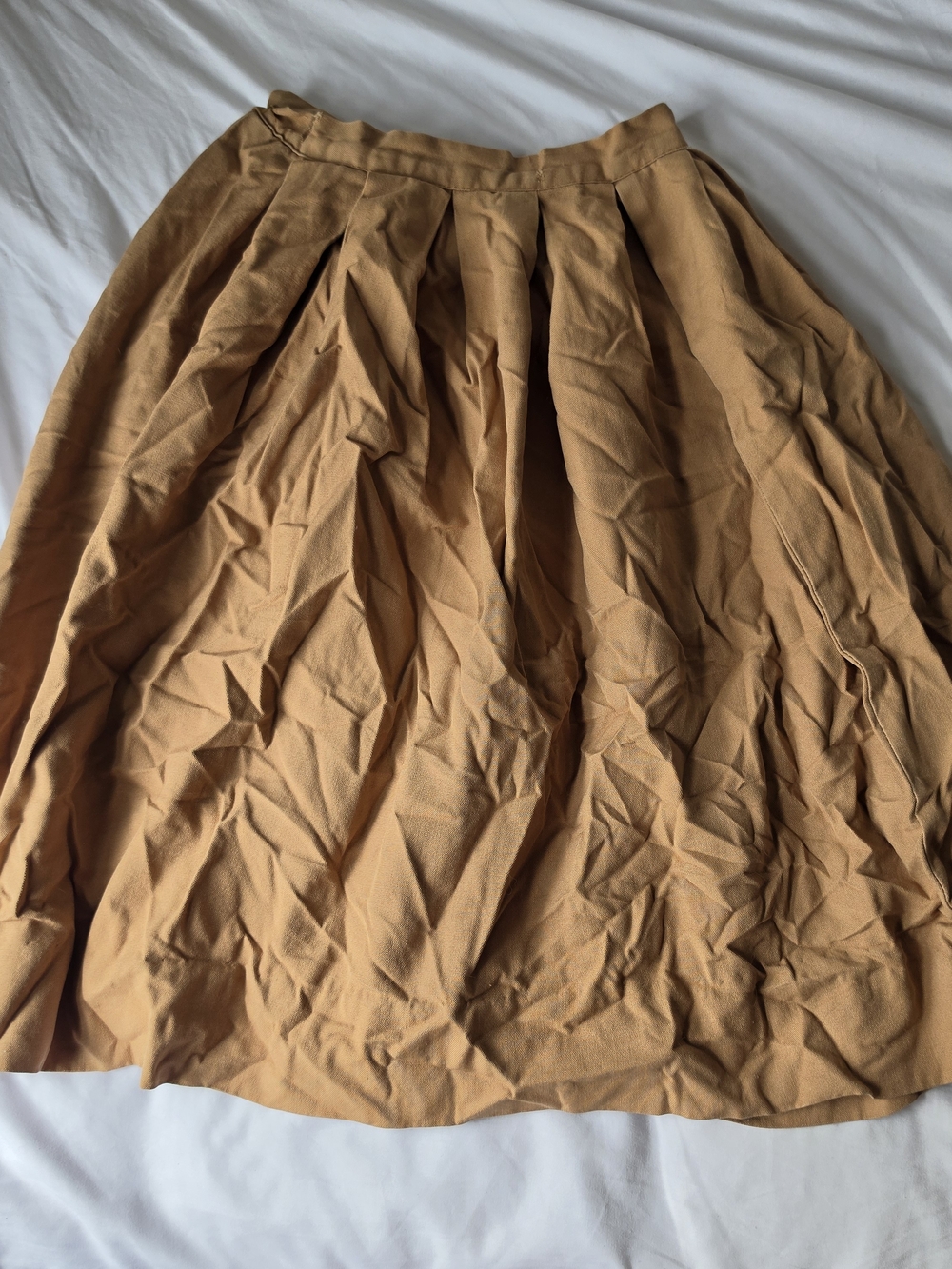 VTG 60s Tan Pleated High Waisted Midi Skirt Size XS Academia